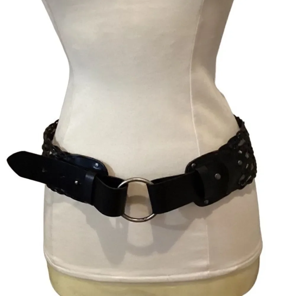 LP by Linea Pelle Vegan Black Woven Belt Faux Leather Large